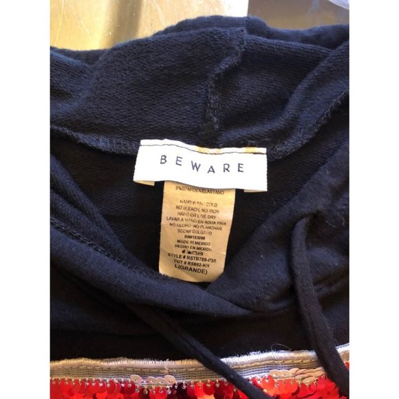 Beware sequin Blessed Faith crop black hoodie top - Picture 3 of 5